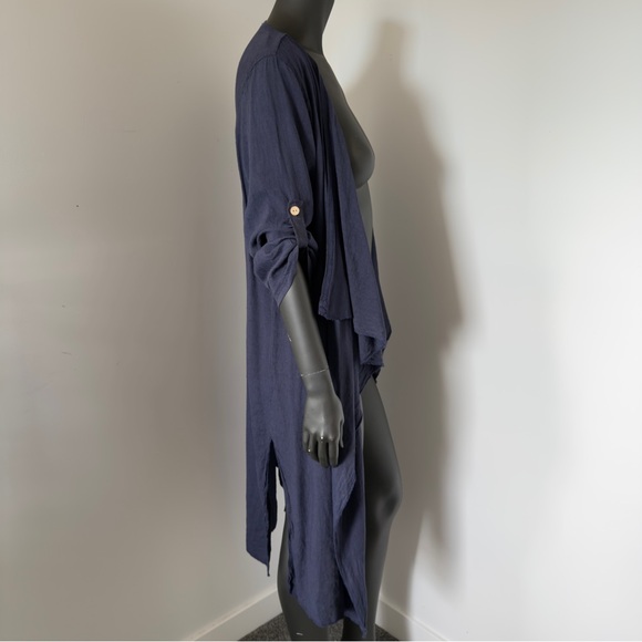 Made in Italy 100% Linen Navy Open Front Cardigan - Picture 2 of 7